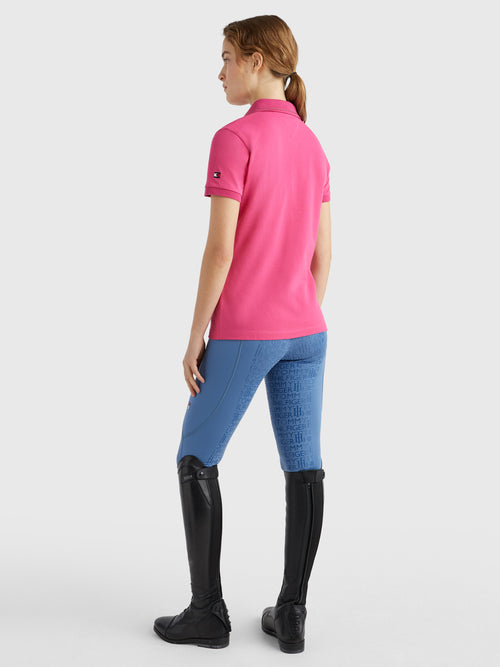 Tommy Hilfiger Equestrian® »Damen Poloshirt mit Strass Pink, schickes Kurzarm-Poloshirt mit Knopfleiste vorne, Strassstreifen am Kragen und glitzernder TH-Logo-Applikation auf der linken Brust Artikelnummer th07wssp203-028 erhältlich bei www.Hotti24.de