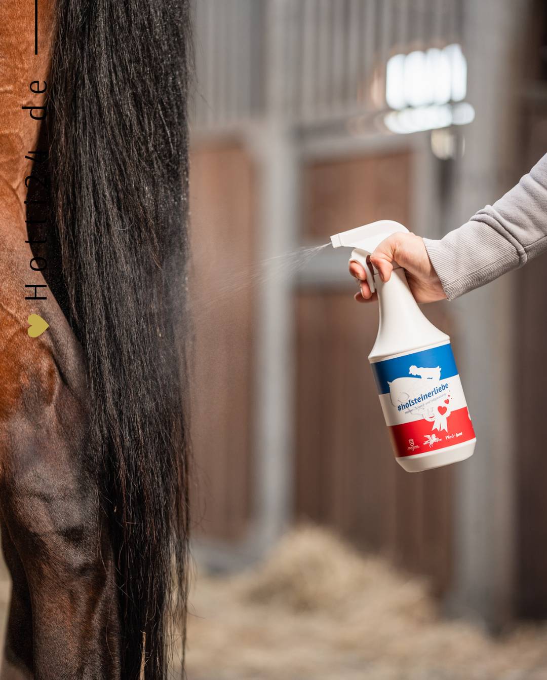 Bense & Eicke »Pferde Mähnenspray StarFinish #holsteinerliebe 1 Liter, Pferde Mähnen-, Schweif- und Fellglanzspray mit stark staub- und schmutzabweisender Wirkung. Macht das Haar durch die Silikonölemulsion locker und natürlich glänzend Artikelnummer 7010 erhältlich bei www.Hotti24.de