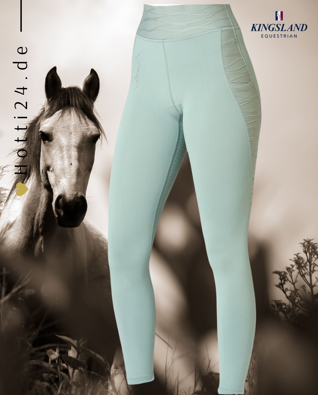 Kingsland »Sommer Reitleggings Katinka FullGrip Türkis, F-Tec2-Vollgrip Reitleggings gehört aus gutem Grund zu den Favoriten unserer Kundinnen. Diese Trainingshose ist aus Strickmaterial gefertigt, das mit einem fantastischen 4-Wege-Stretch-Punkt Artikelnummer 2220246419-6446 erhältlich bei www.Hotti24.de - Reithose von vorne