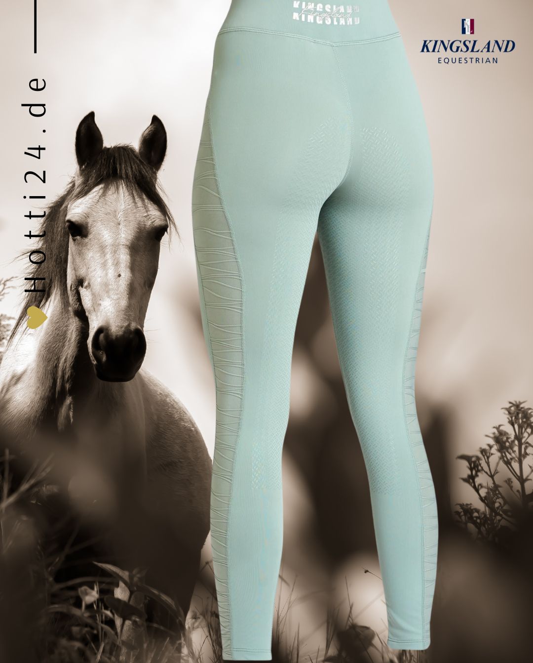 Kingsland »Sommer Reitleggings Katinka FullGrip Türkis, F-Tec2-Vollgrip Reitleggings gehört aus gutem Grund zu den Favoriten unserer Kundinnen. Diese Trainingshose ist aus Strickmaterial gefertigt, das mit einem fantastischen 4-Wege-Stretch-Punkt Artikelnummer 2220246419-6446 erhältlich bei www.Hotti24.de - Reithose von hinten