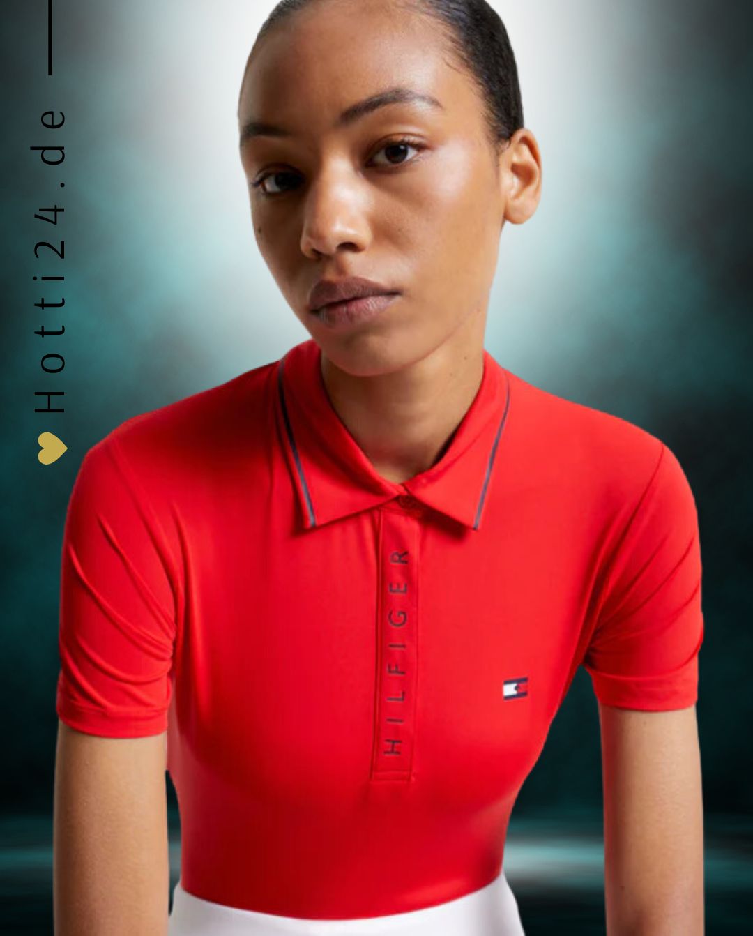 Tommy Hilfiger Equestrian® »Damen Poloshirt Harlem Rot, mit bedruckter Hilfiger Klappe und verdecktem Druckknopfverschluss. Mit aufgesticktem Flag Logo auf der linken Brust und aus einem schnell trocknenden, desodorierenden Material Artikelnummer TH13WSSP177-047 erhältlich bei www.Hotti24.de