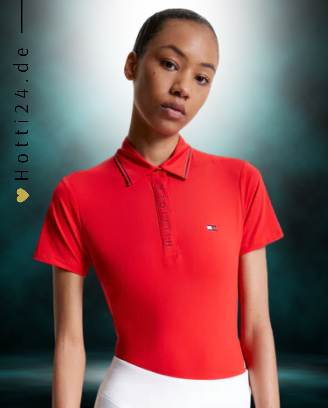 Tommy Hilfiger Equestrian® »Damen Poloshirt Harlem Rot, mit bedruckter Hilfiger Klappe und verdecktem Druckknopfverschluss. Mit aufgesticktem Flag Logo auf der linken Brust und aus einem schnell trocknenden, desodorierenden Material Artikelnummer TH13WSSP177-047 erhältlich bei www.Hotti24.de