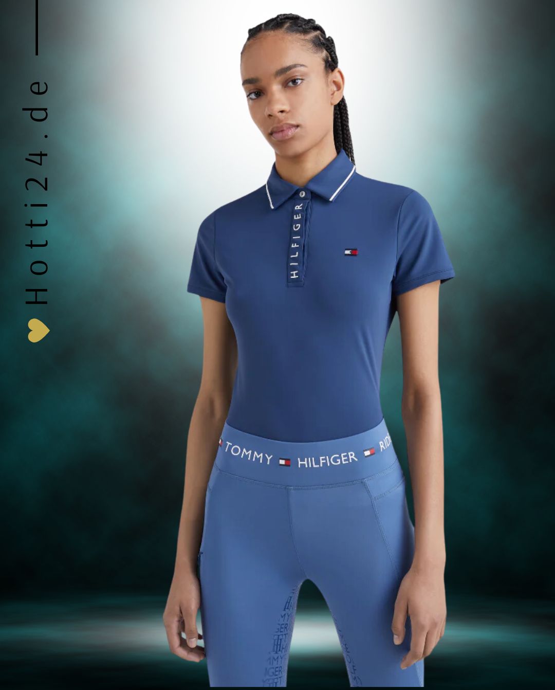 Tommy Hilfiger Equestrian® »Damen Poloshirt Harlem Blau, mit bedruckter Hilfiger Klappe und verdecktem Druckknopfverschluss. Mit aufgesticktem Flag Logo auf der linken Brust und aus einem schnell trocknenden, desodorierenden Material Artikelnummer th07wssp301-031 erhältlich bei www.Hotti24.de