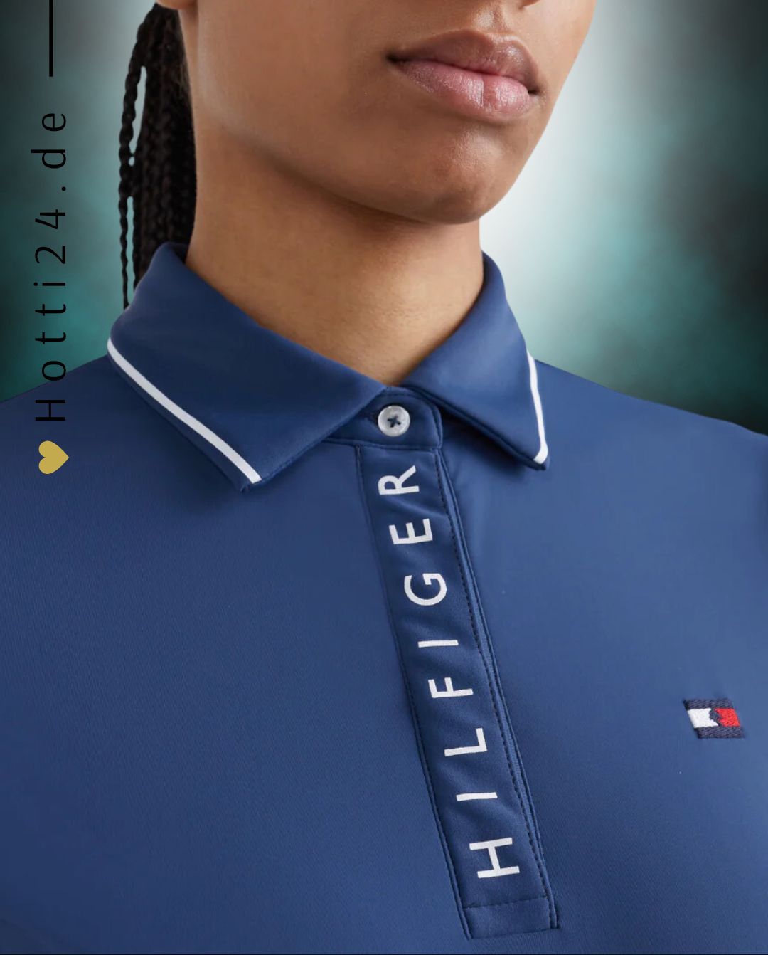 Tommy Hilfiger Equestrian® »Damen Poloshirt Harlem Blau, mit bedruckter Hilfiger Klappe und verdecktem Druckknopfverschluss. Mit aufgesticktem Flag Logo auf der linken Brust und aus einem schnell trocknenden, desodorierenden Material Artikelnummer th07wssp301-031 erhältlich bei www.Hotti24.de