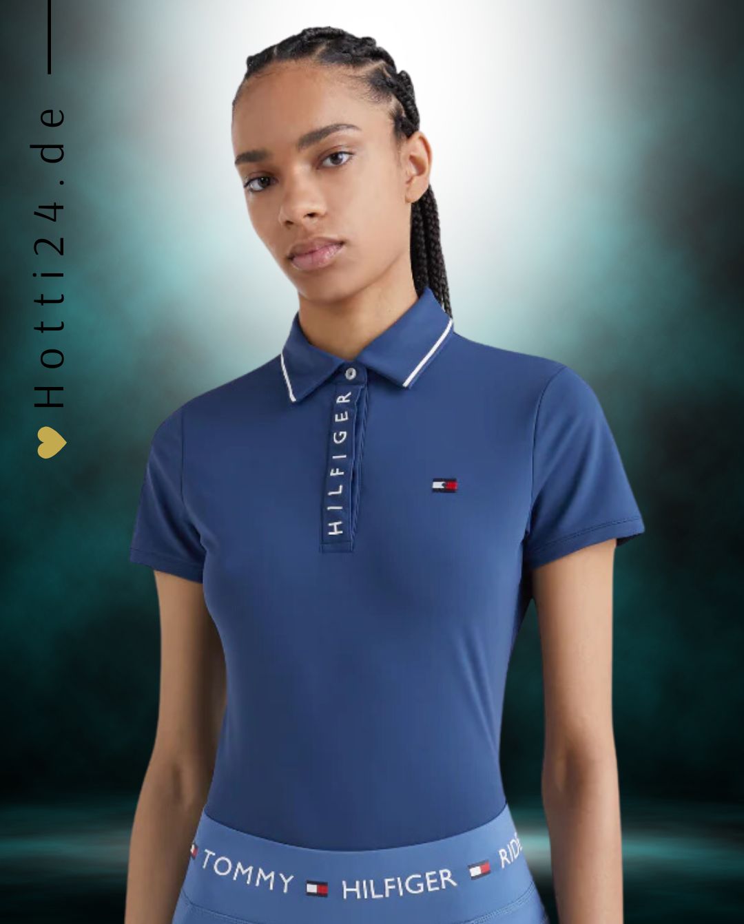 Tommy Hilfiger Equestrian® »Damen Poloshirt Harlem Blau, mit bedruckter Hilfiger Klappe und verdecktem Druckknopfverschluss. Mit aufgesticktem Flag Logo auf der linken Brust und aus einem schnell trocknenden, desodorierenden Material Artikelnummer th07wssp301-031 erhältlich bei www.Hotti24.de