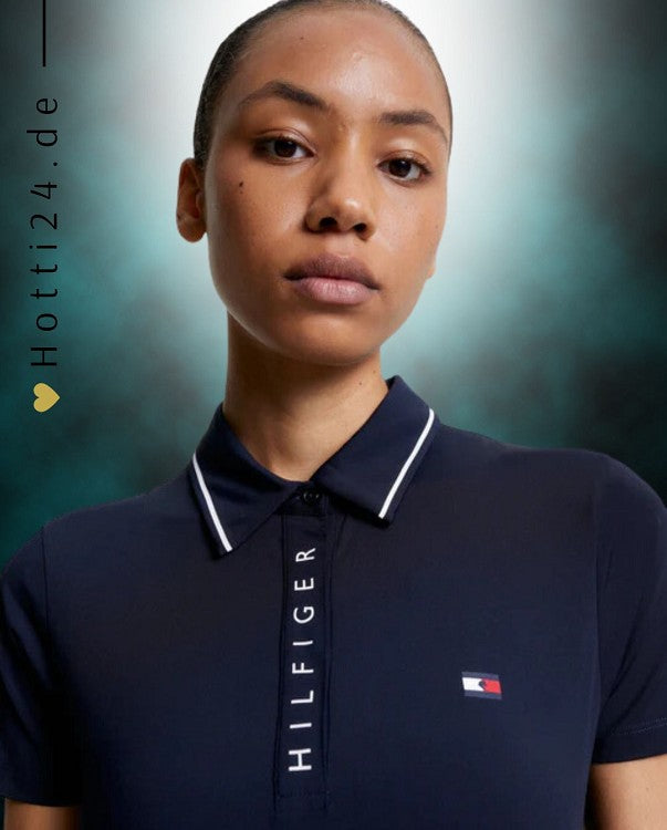 Tommy Hilfiger Equestrian® »Damen Harlem Blau, mit bedruckter Hilfiger Klappe und verdecktem Druckknopfverschluss. Mit aufgesticktem Flag-Logo auf der linken Brust Artikelnummer th07wssp301-004 erhältlich bei www.Hotti24.de