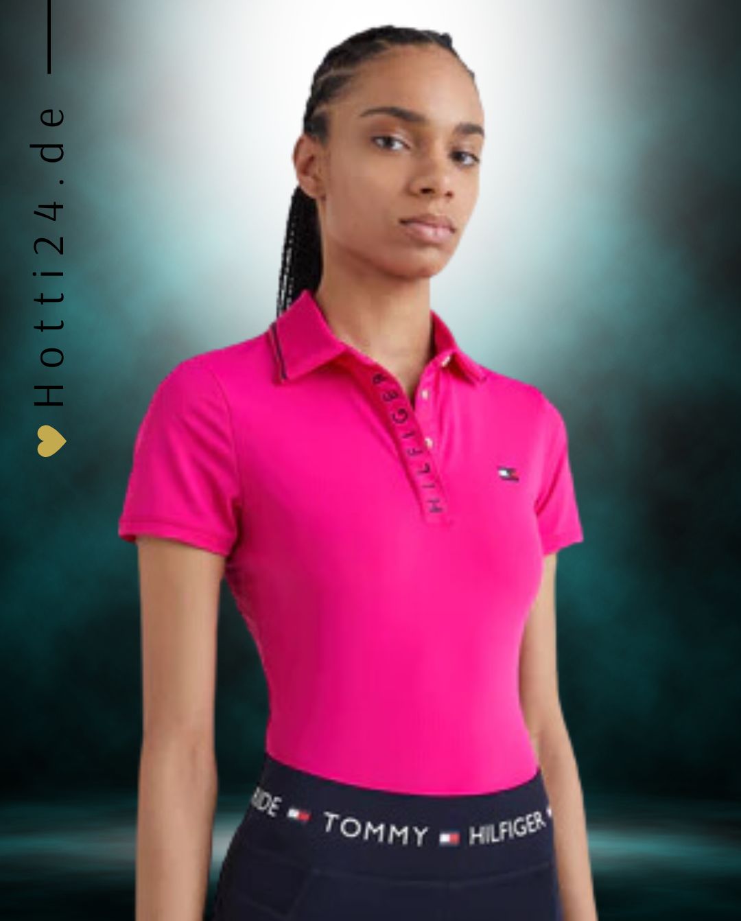 Tommy Hilfiger Equestrian® »Damen Poloshirt Harlem Pink, mit bedruckter Hilfiger Klappe und verdecktem Druckknopfverschluss. Mit aufgesticktem Flag Logo auf der linken Brust und aus einem schnell trocknenden, desodorierenden Material Artikelnummer th07wssp301-028 erhältlich bei www.Hotti24.de