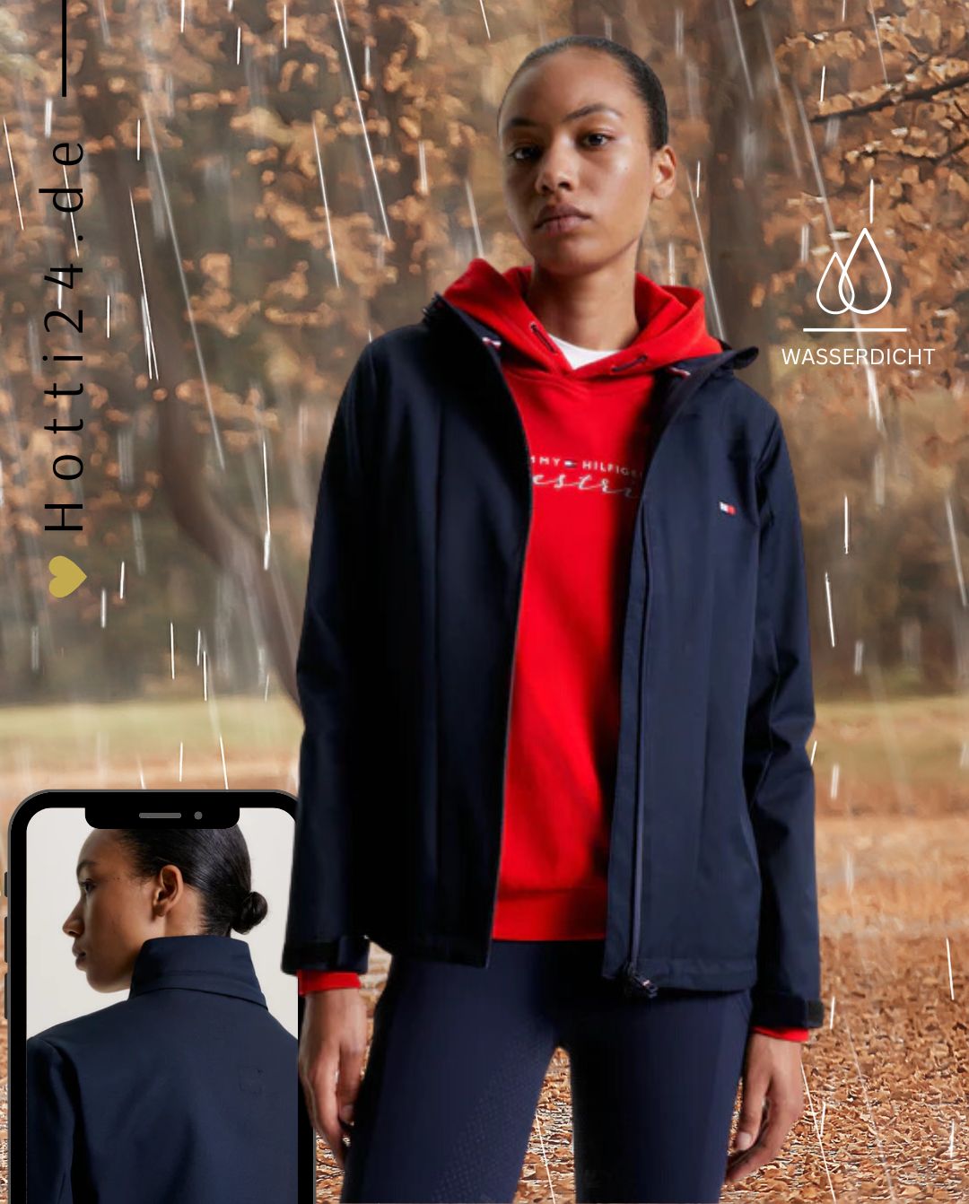 Tommy Hilfiger Equestrian® »Damen Regenjacke Barcelona Blau, ist ausgestattet mit einem wasserdichten, mit Logo bedruckten Reißverschluss und einer elastischen Kordel am Saum für einen sichereren Sitz Artikelnummer th13wjac701-004 erhältlich bei www.Hotti24.de