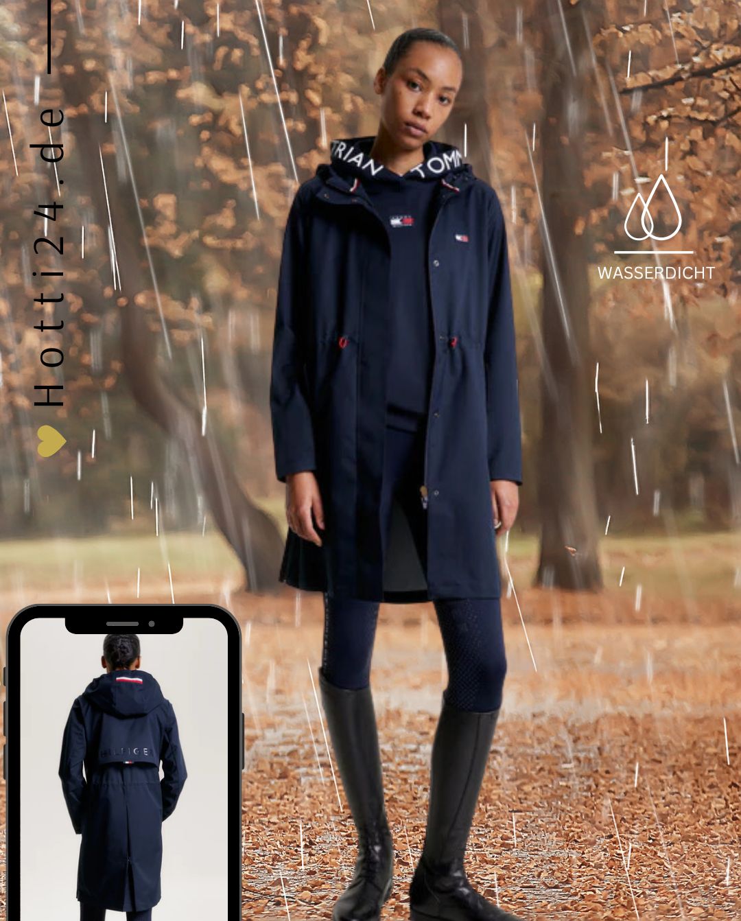 Tommy Hilfiger Equestrian® »Damen Regenjacke Washington Blau, lange Regenjacke wurde für Trainings, Shows und Regentage entwickelt. Entworfen mit einer Knopfleiste vorne mit versteckten Druckknöpfen und Pattentaschen vorne Artikelnummer th13wjac700-004 erhältlich bei www.Hotti24.de