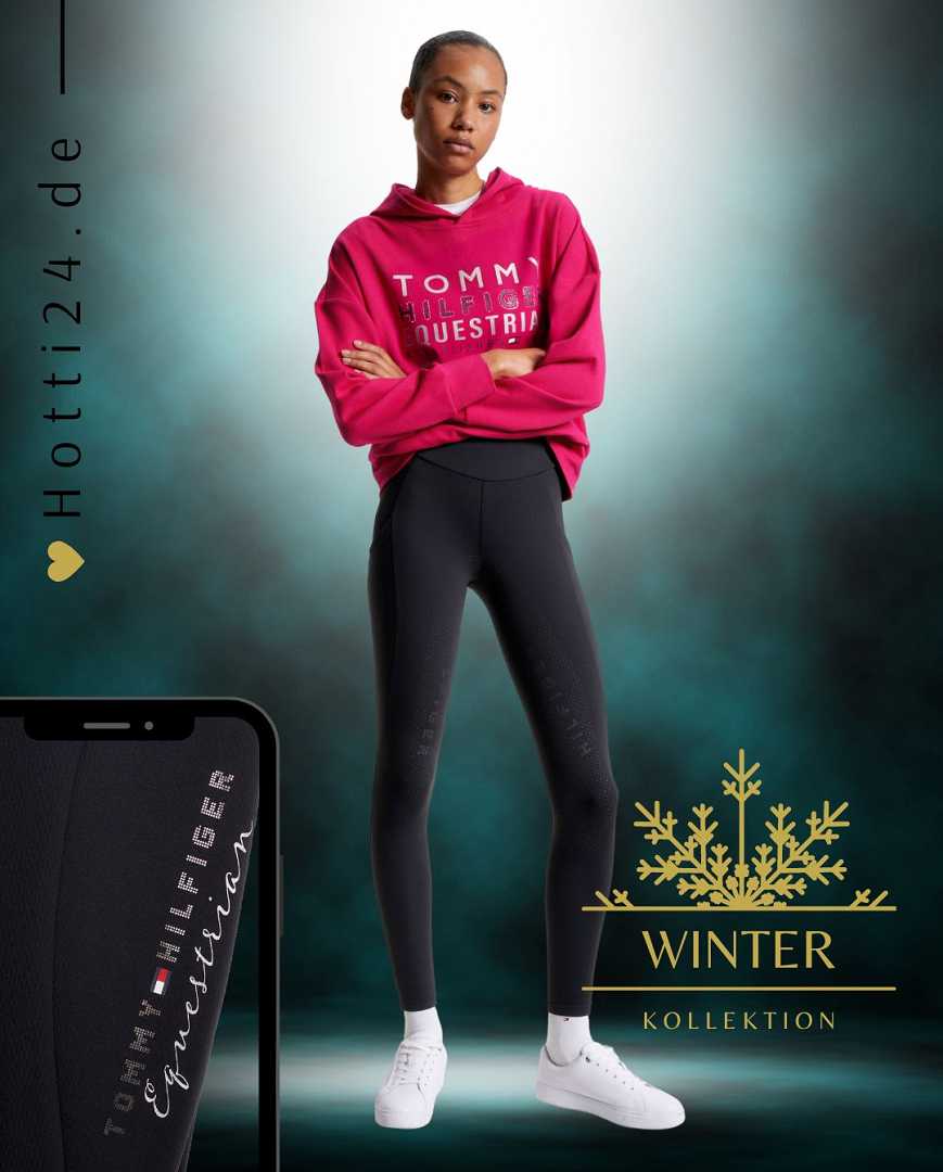 Damen-Reitleggings von Tommy Hilfiger mit der Bezeichnung "Monaco Fullgrip TH08WFLE463-003" in der Farbe Schwarz. Diese Reitleggings sind auf der Webseite www.hotti24.de erhältlich. Sie wurden speziell für Damen entworfen und verfügen über Fullgrip-Elemente, die zusätzlichen Halt während des Reitens bieten sollen.  Zusätzlich sind in der Datei Bilder der Reitleggings aus verschiedenen Blickwinkeln enthalten: von vorne, von der Seite und von hinten