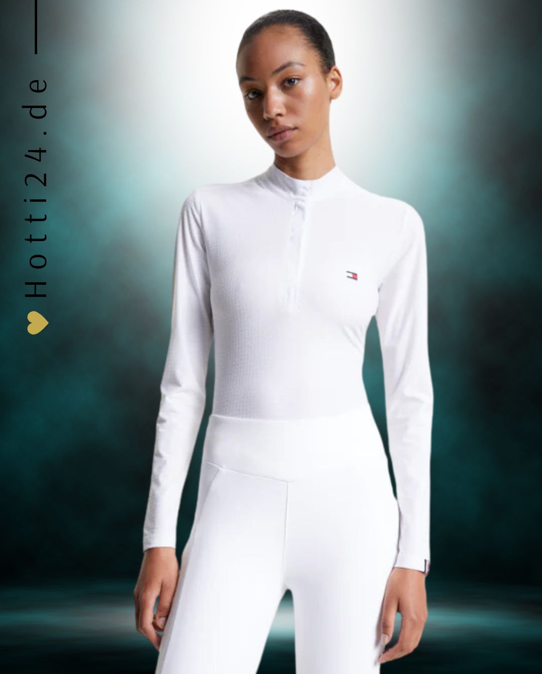 Tommy Hilfiger Equestrian® »Damen Turniershirt Chelsea Weiß Langarm, aus einem 4-Wege-Stretchmaterial mit dezenter Textur, das Sie kühl und trocken hält, wenn es darauf ankommt, und einem schicken Stehkragen mit Druckknopfverschluss Artikelnummer th13wsls758-001 erhältlich bei www.Hotti24.de