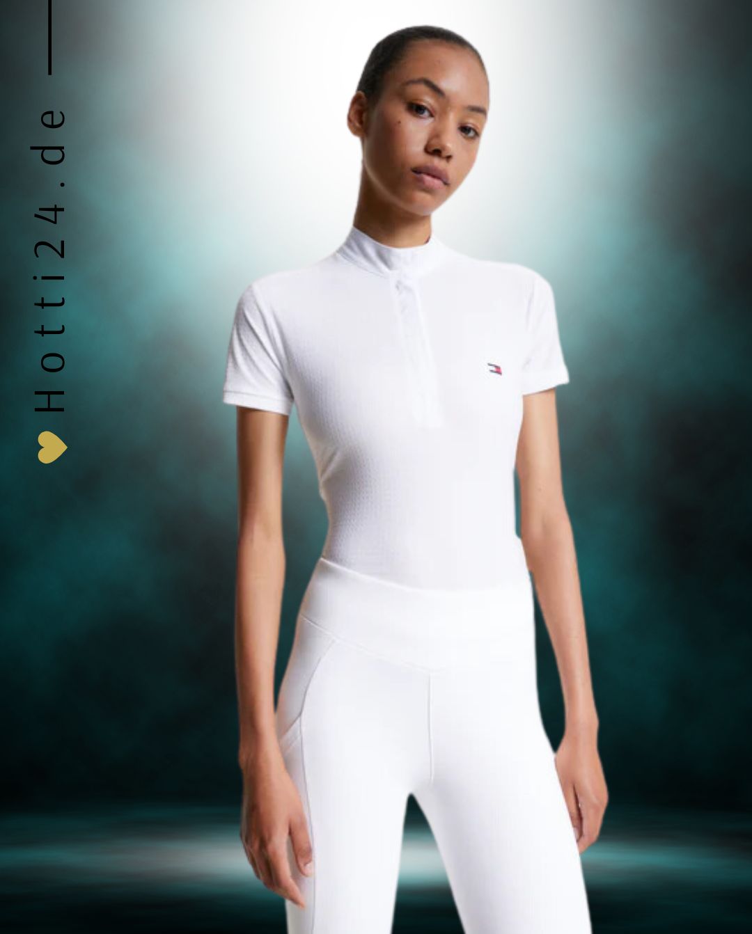 Tommy Hilfiger Equestrian® »Damen Turniershirt Chelsea Weiß, aus einem 4-Wege-Stretchmaterial mit dezenter Textur, das Sie kühl und trocken hält, wenn es darauf ankommt, und einem schicken Stehkragen mit Druckknopfverschluss Artikelnummer th13wsss678-001 erhältlich bei www.Hotti24.de