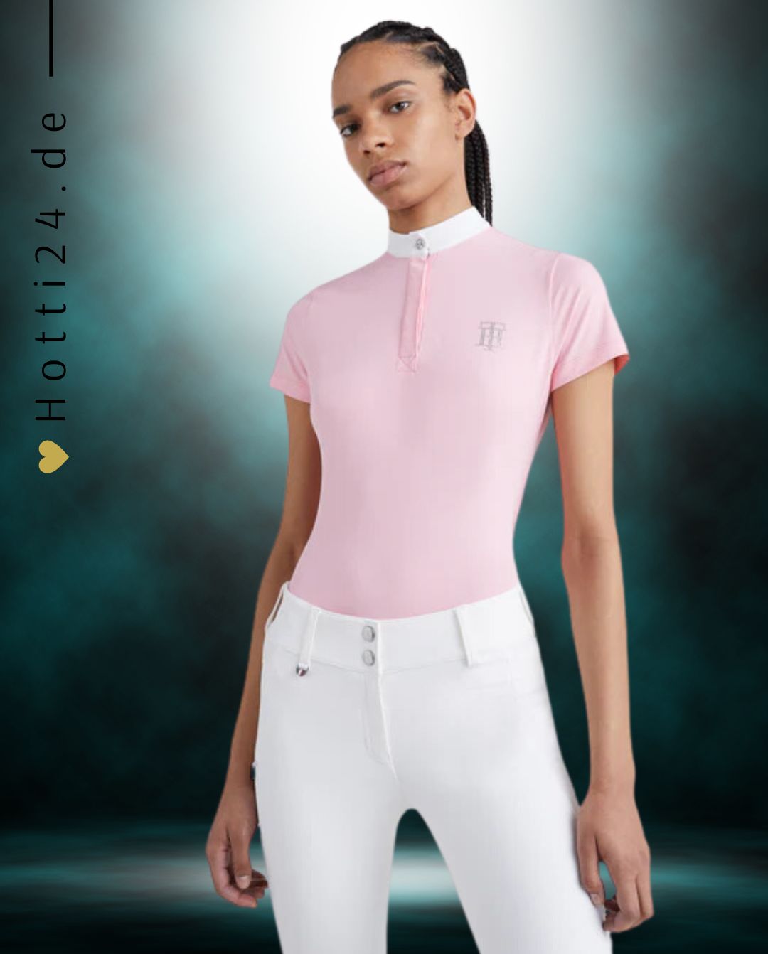 Tommy Hilfiger Equestrian® »Damen Turniershirt mit Strass Rosa, mit Stehkragen und verdeckter Knopfleiste. Sichtbarer Strassknopf am Kragen und TH-Strassapplikation auf der linken Brust. Hergestellt aus einem schnell trocknenden, desodorierenden Stoff Artikelnummer th07wsss301-029 erhältlich bei www.Hotti24.de