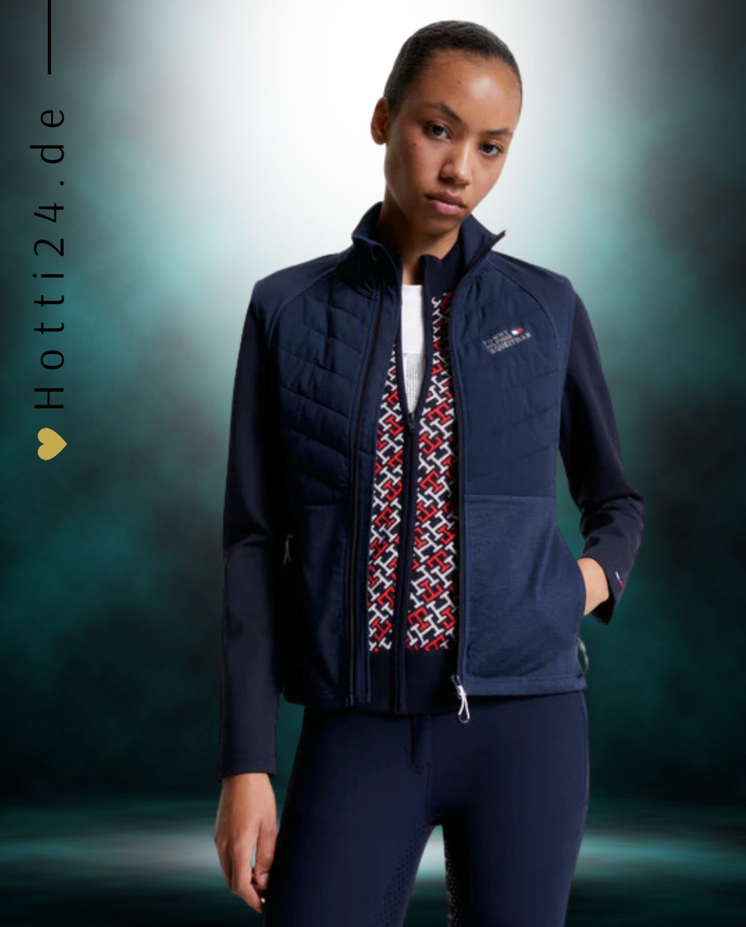 Tommy Hilfiger Equestrian® - Damen Weste Gramercy Isolierte Hybridweste Blau, aus reaktivem Wärmeausgleichsstoff, der bei wärmeren Temperaturen Wärme abgibt und sie speichert, wenn das Wetter abkühlt Artikelnummer th13wves699-004 erhältlich bei www.Hotti24.de