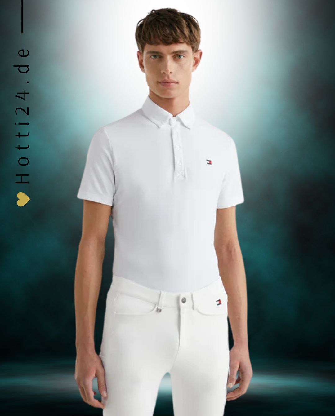 Tommy Hilfiger Equestrian® »Herren Turniershirt Poloshirt Fresh Air Weiß, mit Knopfleiste und Button down Kragen. Luftzirkulierendes Pique-Material. Mit gesticktem Flag-Logo vorne links auf der Brust und aus einem schnell trocknenden, desodorierenden Material Artikelnummer th07msss301-001 erhältlich bei www.Hotti24.de