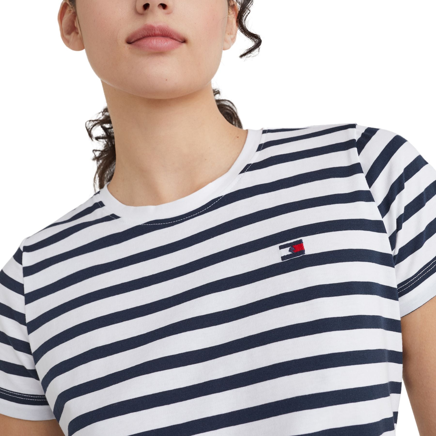 Tommy Hilfiger Equestrian® »Damen T-Shirt Streifen Weiß, Rundhals T-Shirt, blau-weiss gestreift im maritimen Look. Tommy Hilfiger Logo Stickerei auf der linken Brust Artikelnummer TH10109-001 erhältlich bei www.Hotti24.de