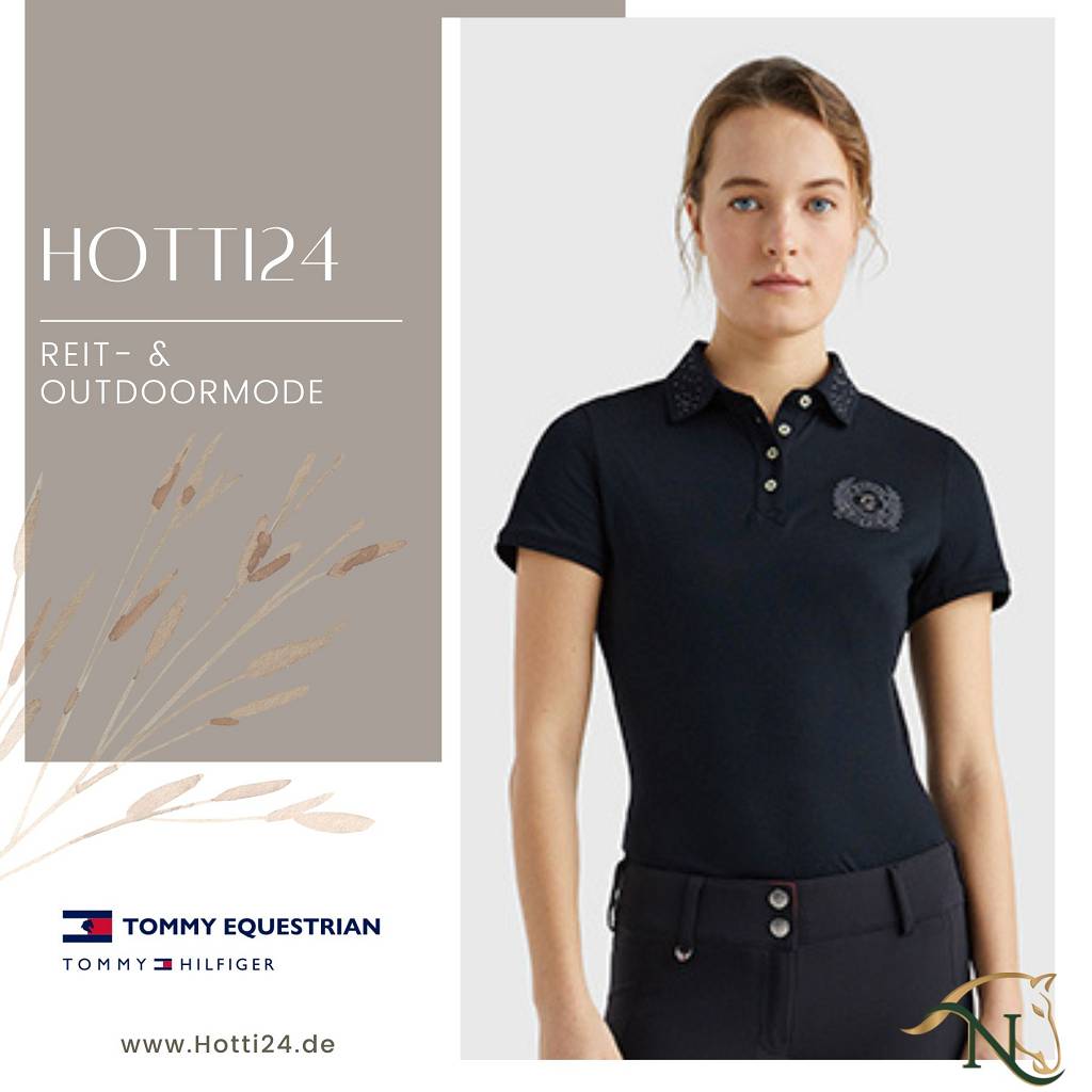 tommy hilfiger damen poloshirt strass vorne schwarz model