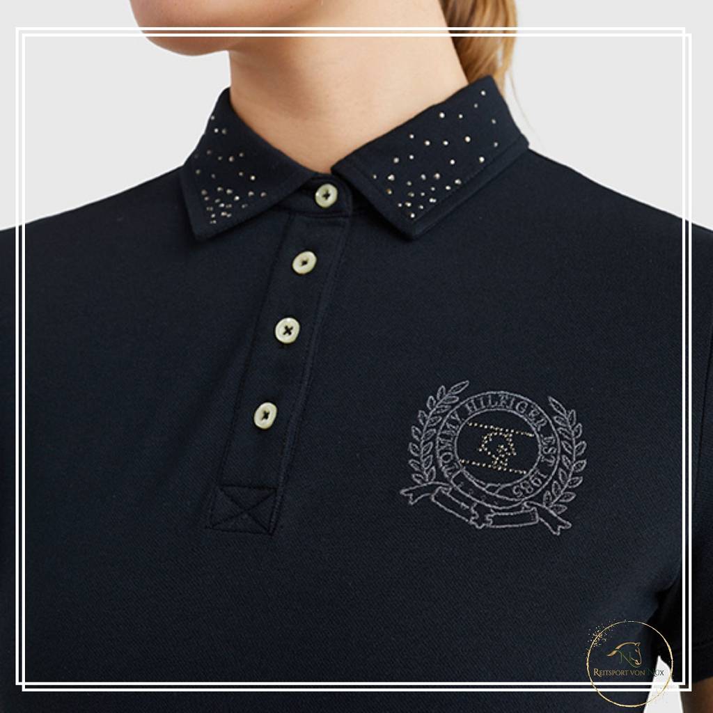 tommy hilfiger damen poloshirt strass vorne schwarz detail