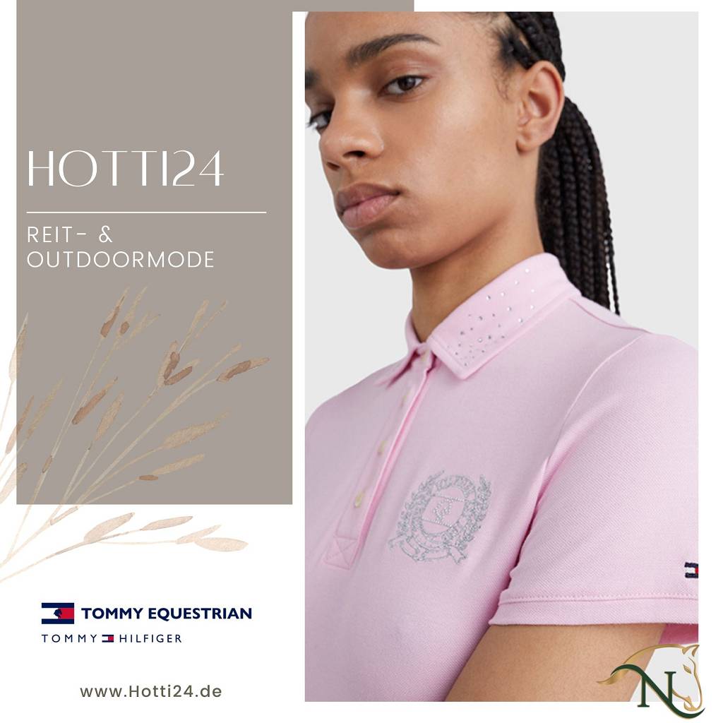 tommy hilfiger damen poloshirt strass vorne rosa model