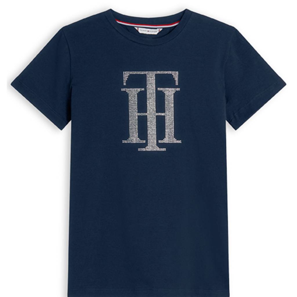 tommy hilfiger damen t-shirt strass blau vorne