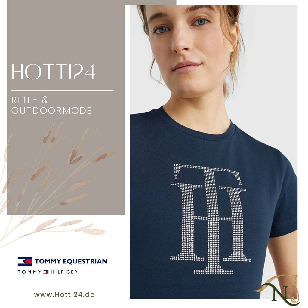 tommy hilfiger damen t-shirt strass blau vorne model