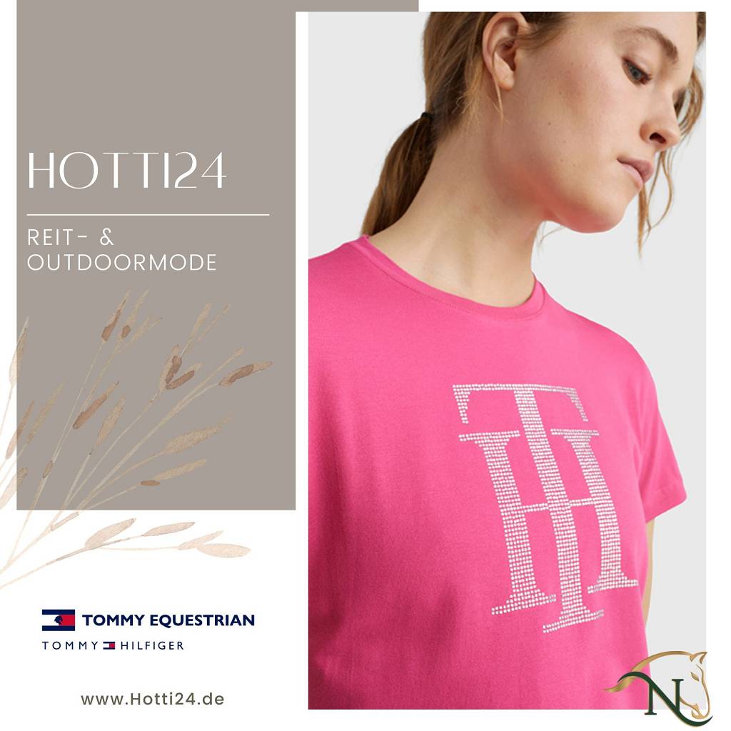 tommy hilfiger damen t-shirt strass pink vorne model