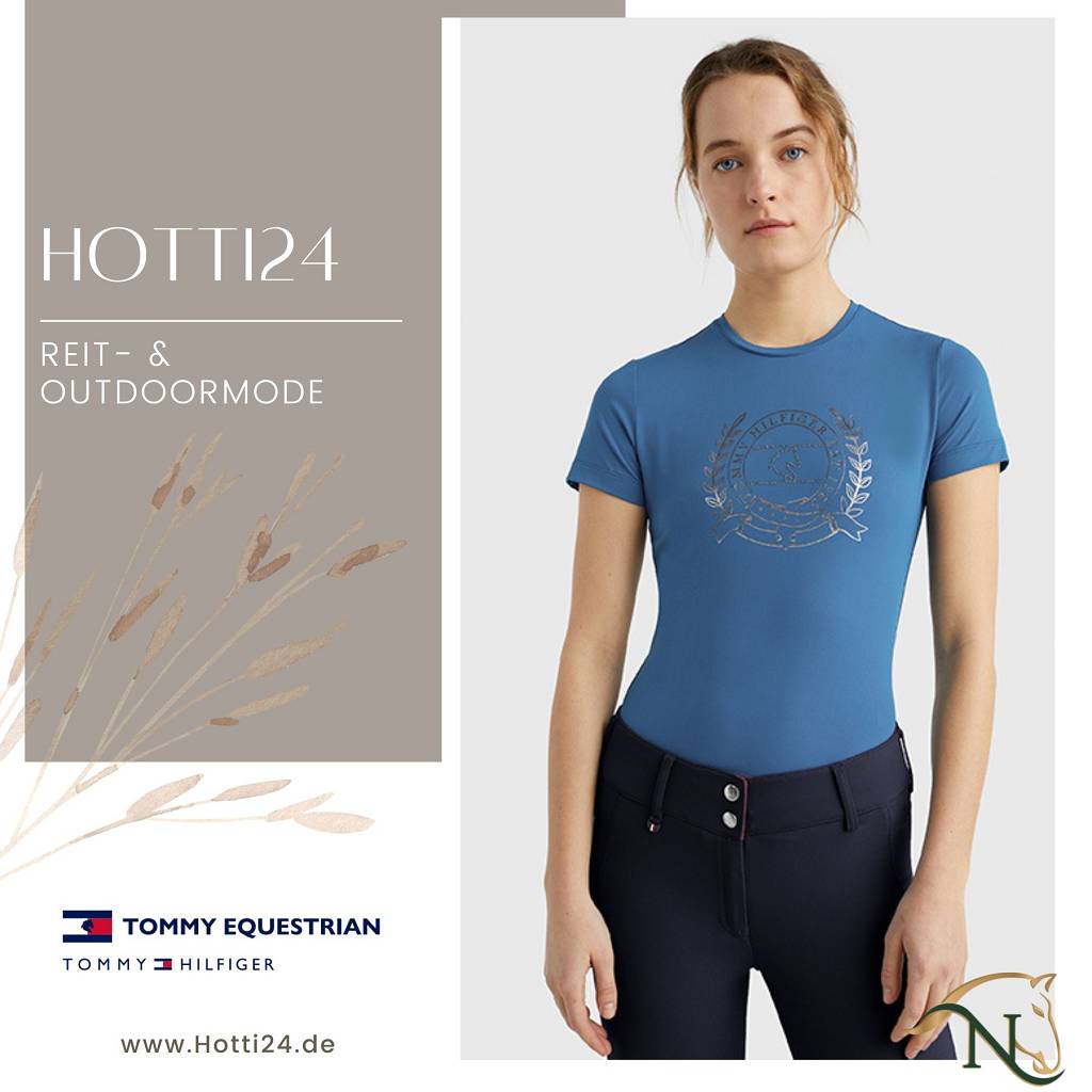 tommy hilfiger damen t-shirt strass blau vorne model